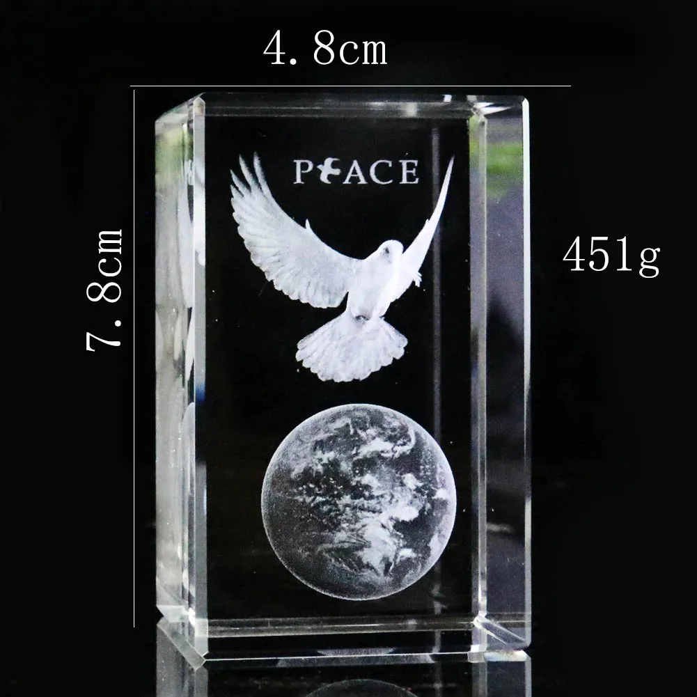 

Clear K9 Crystal 3D Laser Carved Peace Dove Earth Figurines Miniatures Ornament Craft Paperweight Christma Home Decor Child Gift