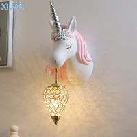 cartoon kids baby wall hanging light led resin unicorn lamp ac220v blue pink wall lamp for princess girl bedroom decoration