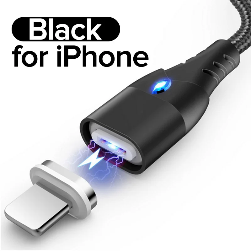 for iOS Black 1 м Магнитный Micro USB кабель для быстрой зарядки и синхронизации данных провод MicroUSB Android телефон 3A провод для быстрой зарядки для htc Mi samsung Note 4 - Цвет: for iOS Black
