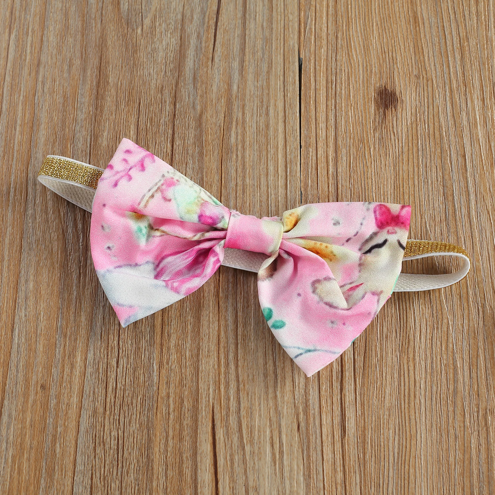 

Newborn Baby Girl Romper Dress with Bow Headband Lace Sleeve Rabbit Print V neck Jumpsuit Easter Clothing