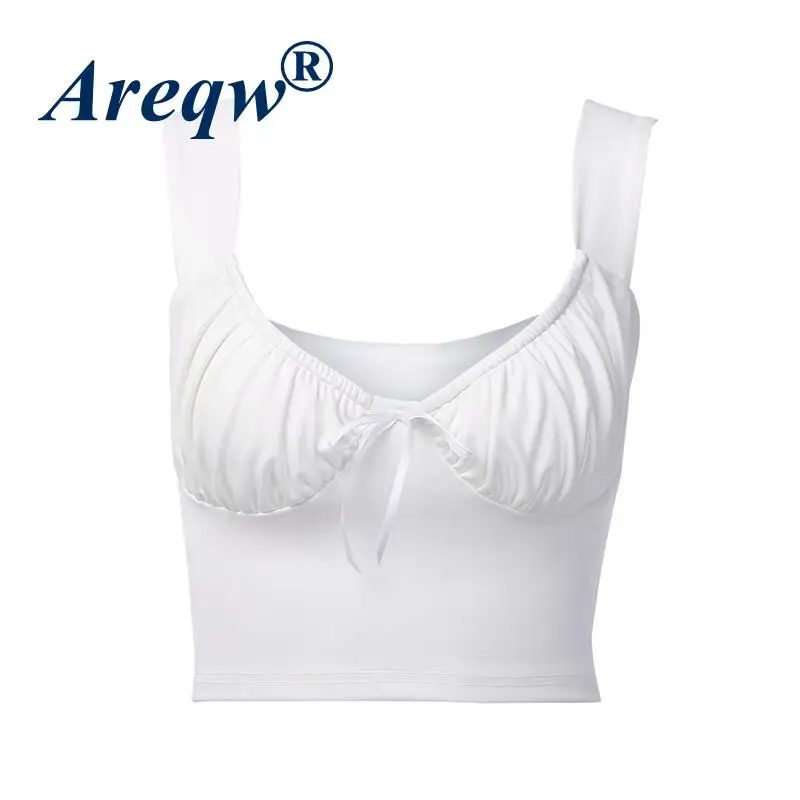 

2021 Spring and Summer New Sexy Bow Pleated Camisole Women U-neck Vest Women