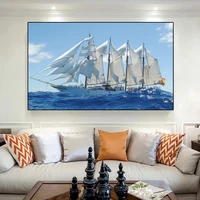modern art home decor white sailboat blue ocean landscape canvas painting posters prints wall art pictures for living room decor
