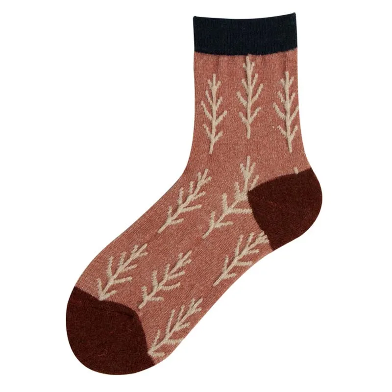 

[HEPOSCKONE]Autumn Winter Style Warm Cute Trees Pattern Pure Color Women Socks New Product Christmas Present Chaussette Femme
