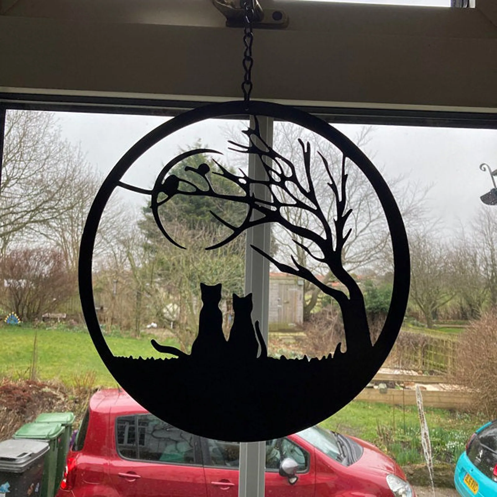 

2021Top Sale Window Decoration Art Whimsical Metal Garden Art Metal Cat Silhouette Ornament Pendant Bedroom decoration Pendants