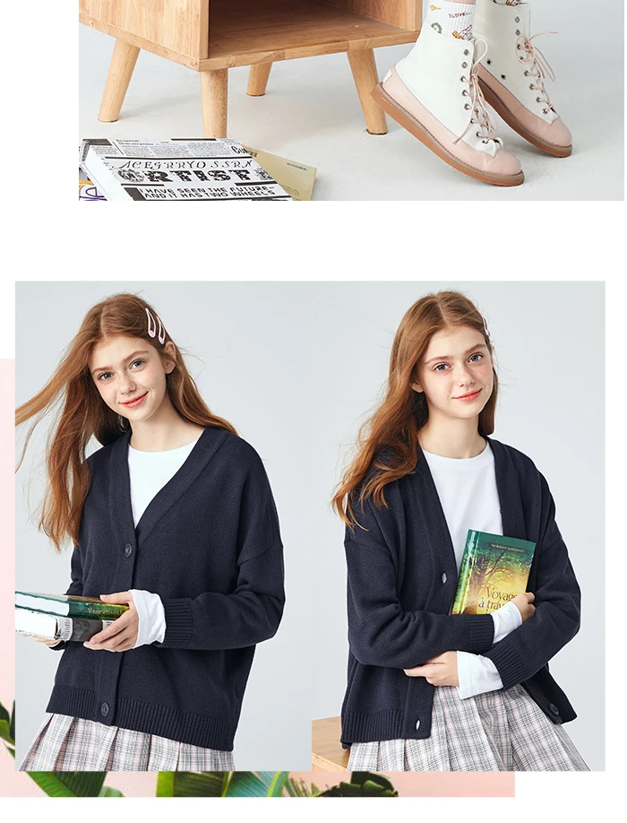 SEMIR вязаный женский кардиган Осень v-образный Вырез Свободный тонкий жакет пальто Простой чистый цвет свитер Одежда