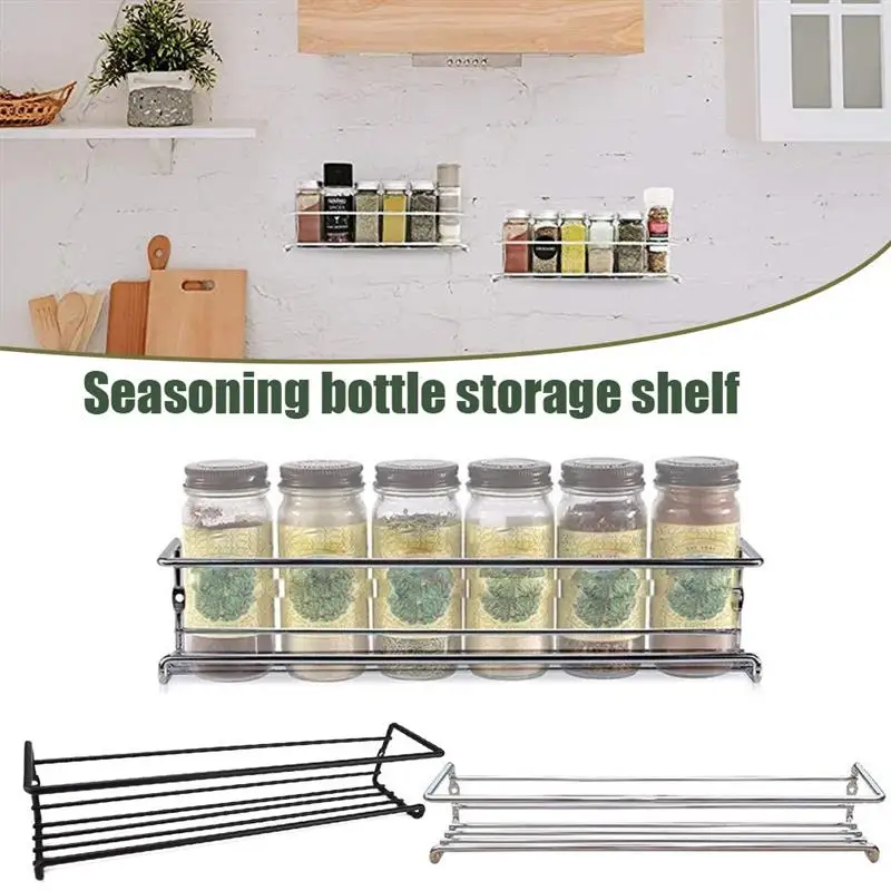 

Spice Rack Adhesive Wall Hanging Metal Punch-Free Spice Bottle Storage Shelf Holder Organizer for Kitchen Toilet Bathroom