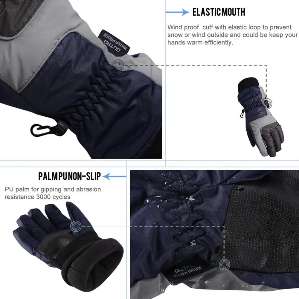 

OUTAD Winter Outdoor Soft Durable Breathable Windproof & Waterproof Snow Ski Gloves Warm Mountain Climbing Gloves for Men