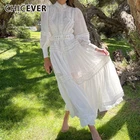 Белое элегантное лоскутное платье CHICEVER для женщин с воротником-стойкой и рукавами-фонариками приталенные платья с высокой талией для женщин Весна 2021 Новинка