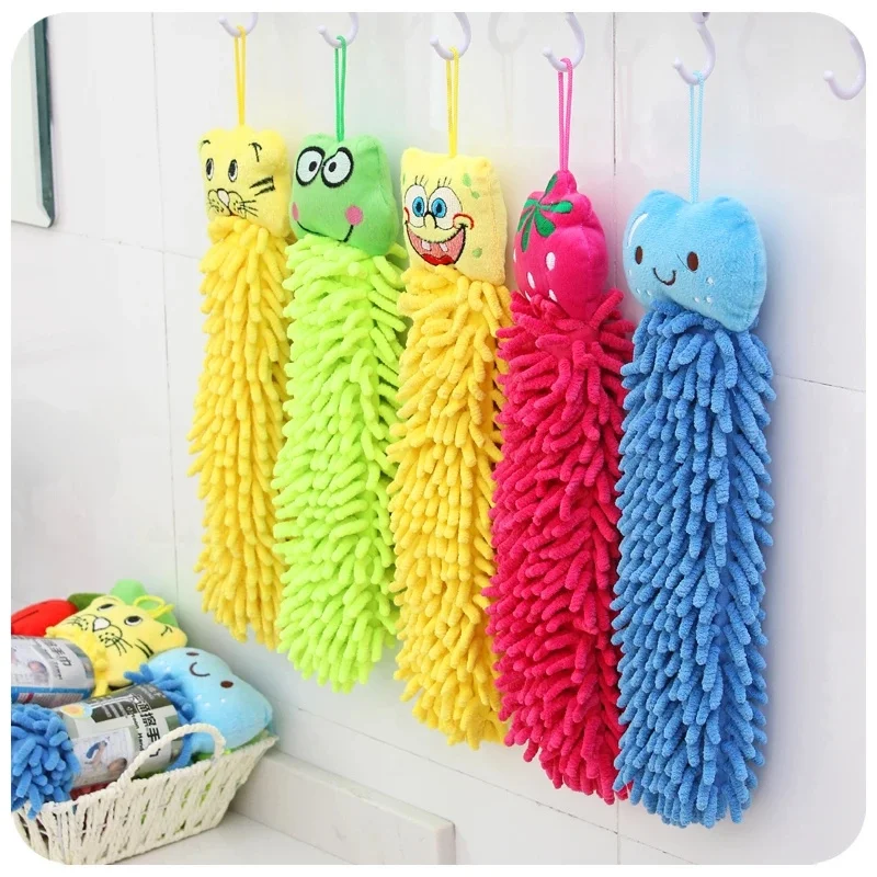 

2021 Bath Cartoon Hand Towel Kids Thick Cute Chenille Toilet Kitchen Bathroom Soft Absorbent Hanging Washcloth Face
