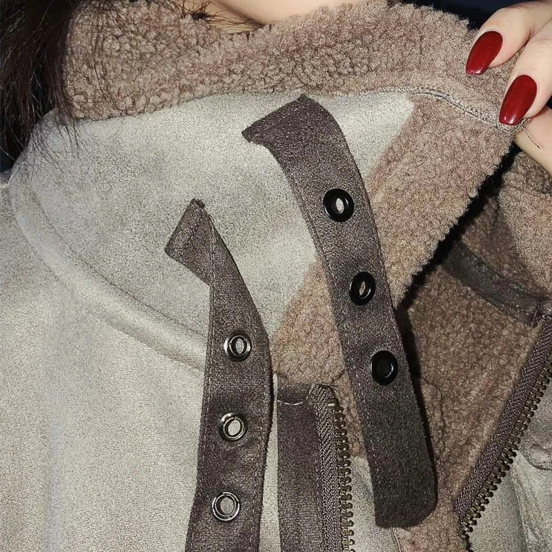 

velvet Warm women's winter motorcycle jacket female short lapels fur thick Korean version plus velvet jacket 2021 bomber jacket
