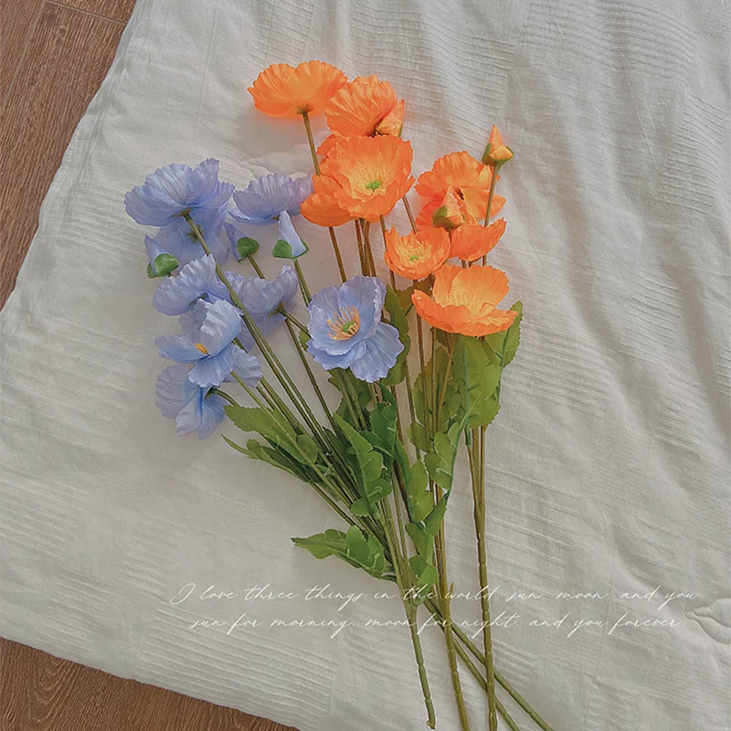 Домашний декор имитация цветов мака Шелковый цветок флокирование искусственные
