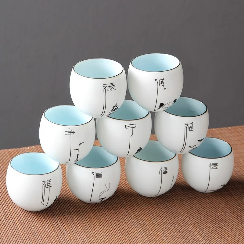 

Kung Fu Tea Set Tea Cup Ceramic Tea Cup Teaware Modern White Porcelain Small Tea Cup Matte Ding Kiln Hand-painted Pu'er Cup
