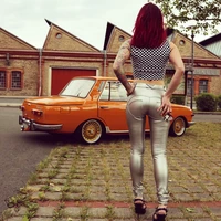 melody spring sexy pants bodycon silver pencil causal pants autumn female slim women pants trousers stretch skinny leather pants