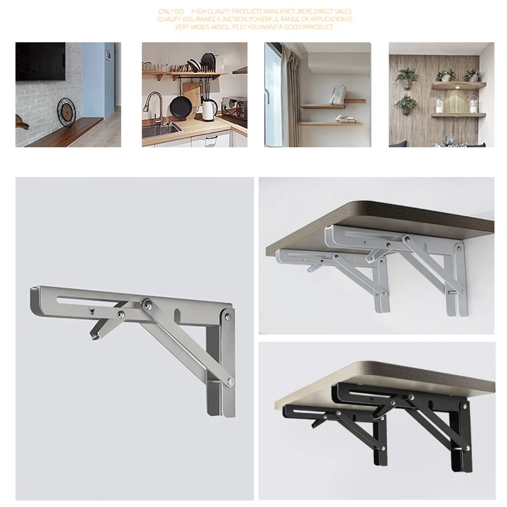 2PCS 8 inch Triangle Folding Shelf Bracket Max. Load 60KG Adjustable Wall Mounted Bench Table Basket Space Saving Storage |