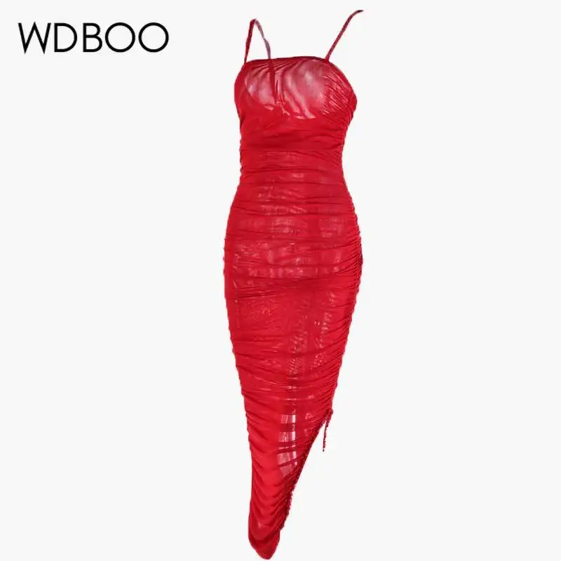 WDBOO Сетчатое Бандажное платье на бретельках сексуальное прозрачное Клубное
