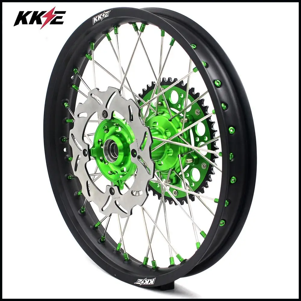 Полный комплект колес KKE 21 &amp 19 MX для Kawasaki KX250F KX450F 2006-2014 Зеленая соска 250 мм диск |