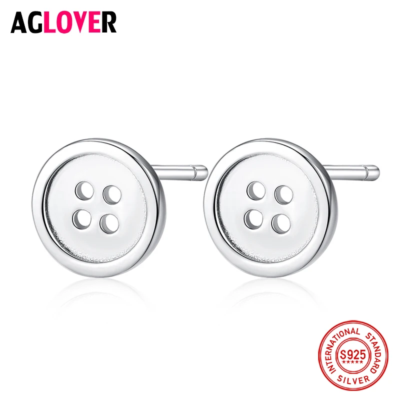 

100% Genuine 925 Sterling Silver Stud Earrings Simple Round Buttons Small Earrings Women Platinum Jewelry Christmas Gifts