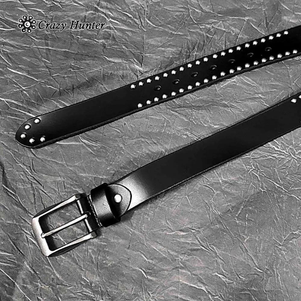 Мужской поясной ремень из натуральной коровьей кожи Байкерский Панк Рокер череп
