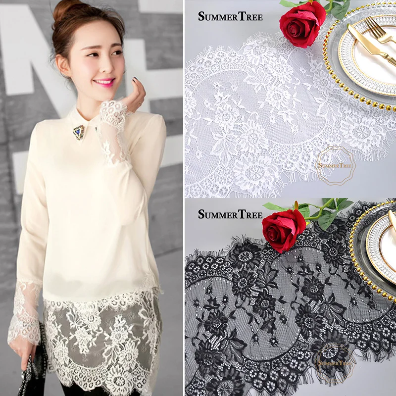 Настольная дорожка из белой кружевной ткани размером 35 см x 3 метра Цветочная