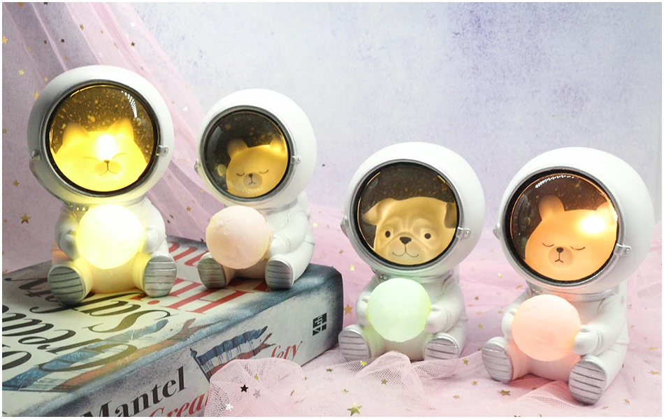 Ночной светильник LEDIARY Animal Astronaut, собака, кошка, медведь, украшения, светильник для животных, настольная лампа, теплый белый декор из смолы, светильник ing