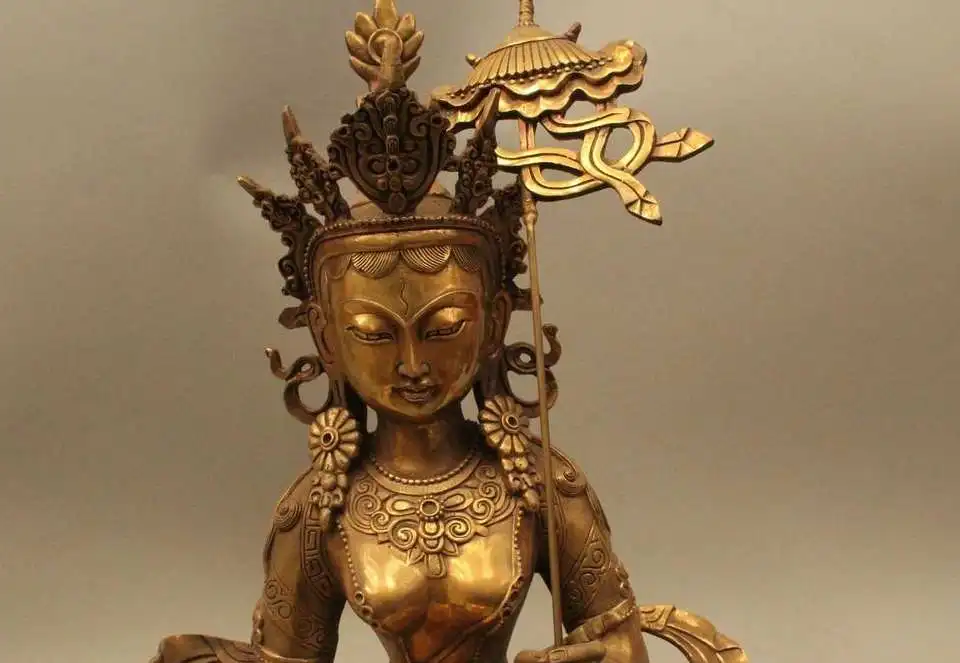 18 &quotтибетский буддизм Бронзовый Большой белый зонтик Будда Avalokiteshvara Statu | Дом и