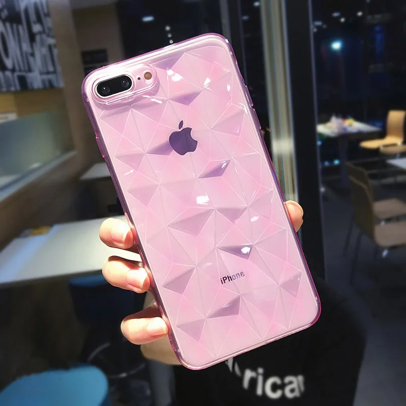 Pink LOVECOM прозрачный чехол с алмазной текстурой для iPhone 11 Pro Max XS Max XR X 6S 6 7 8 Plus, мягкий чехол из ТПУ для задней панели телефона - Цвет: Pink