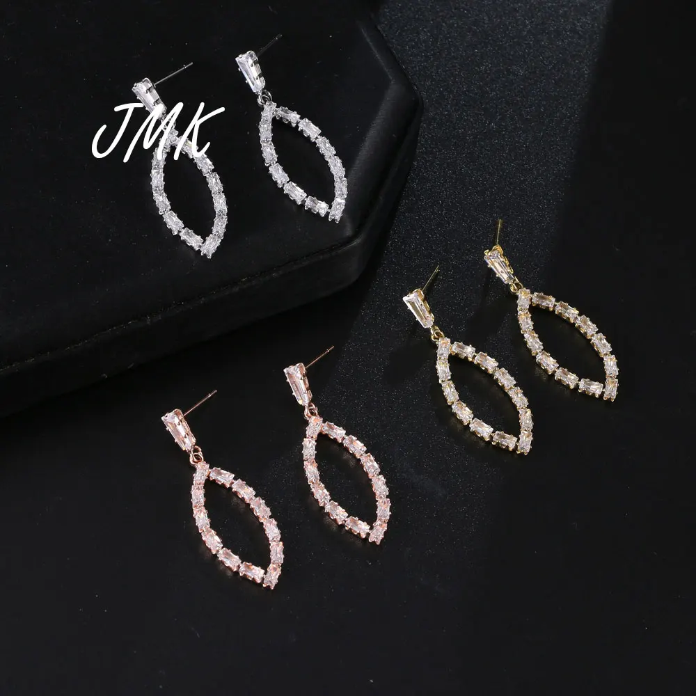

JMK Simple Olive Shape Dangle Earrings Unique Geometric Crystal Silver Gold Pendant Jewelry For Women Daily Party Accessories