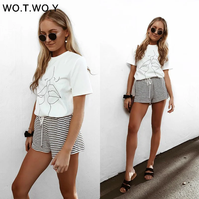 WOTWOY Tumblr Lips футболка женская летняя с круглым вырезом повседневные топы с принтом женская хлопковая с коротким рукавом забавная футболка Женская Harajuku