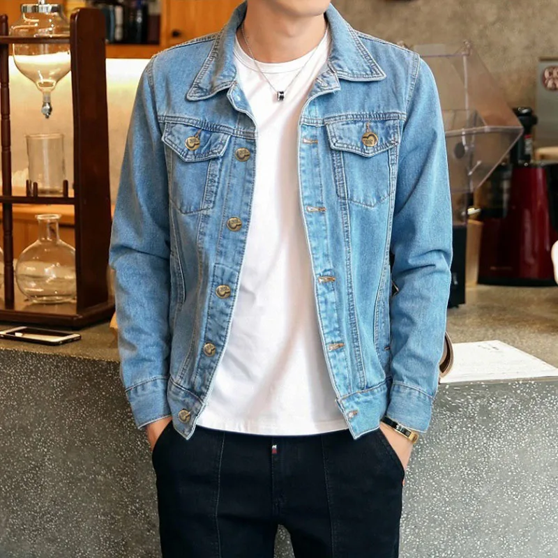 джинсовая куртка мужская Роскошные однотонные повседневное Тонкий Мужская плюс