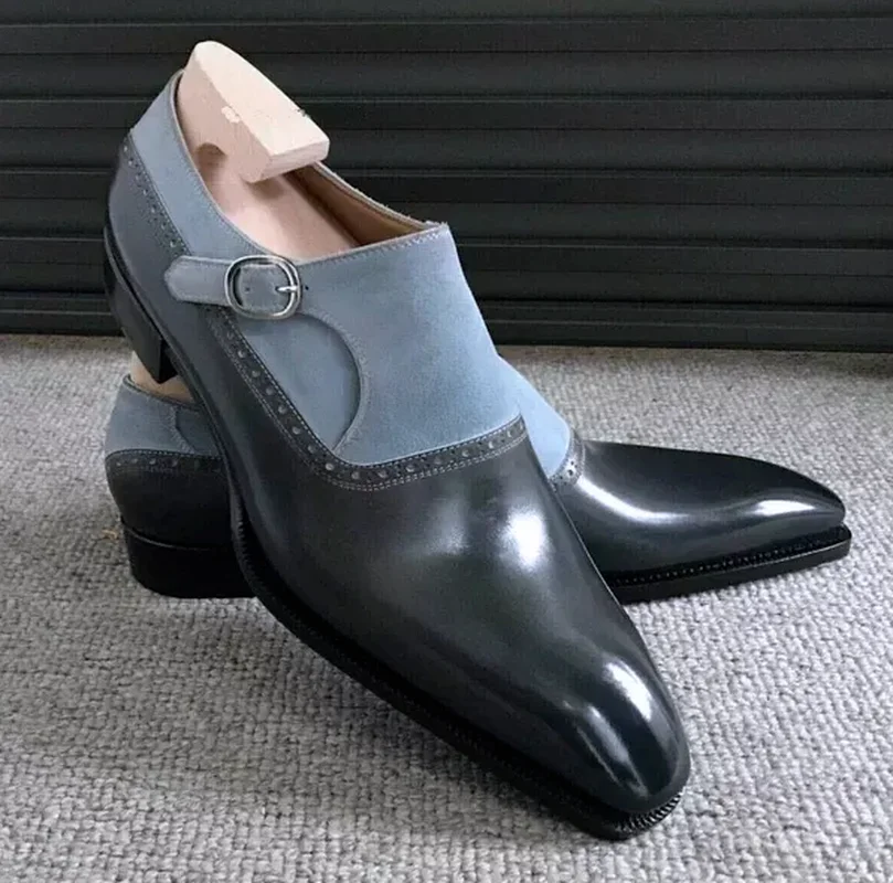 

2021 Newest Men Dress Pu Leather Slip-on Fashion Casual Low Heel Italy Style Retro Monk Strap Shoes Zapatos De Hombre AQ252