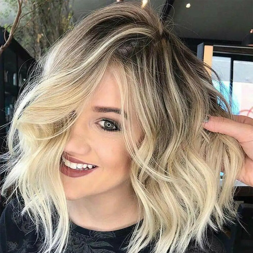 Soft Shaggy Layered Blonde Swept Bangs Full Synthetic Wig Natural Wave Women's Wigs Colour Choices Flexible Natural Look