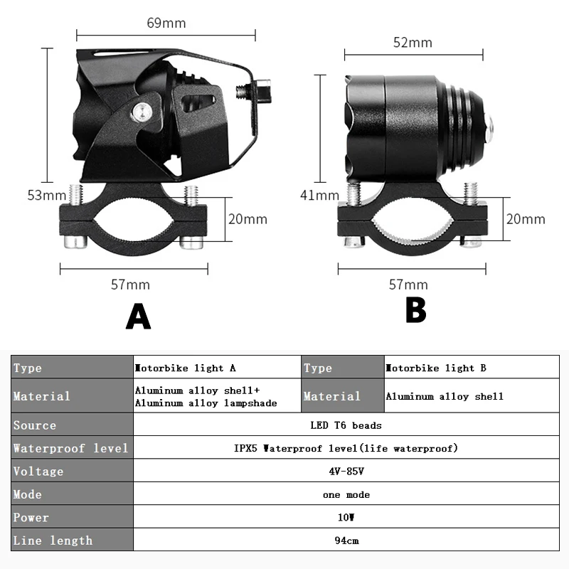 Светодиодные фары для мотоцикла 12v прожекторы 10W Противотуманные вождения