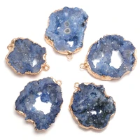 natural stone blue crystal cluster pendants irregular shape exquisite charm for jewelry making diy necklace earring accessories