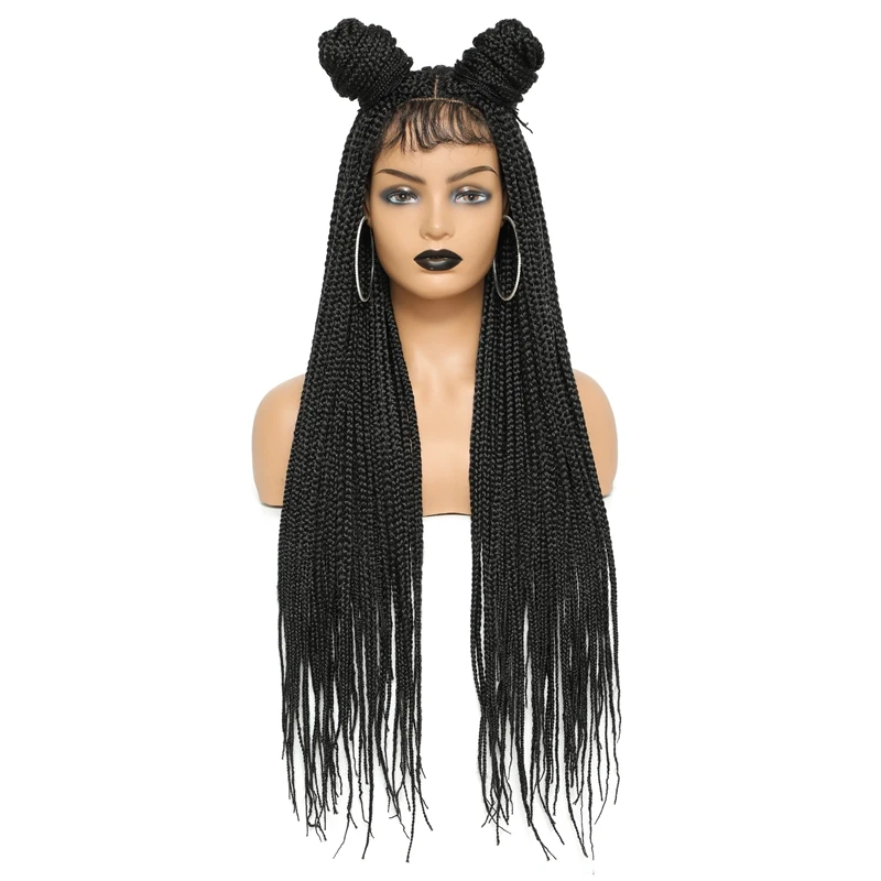 30Inches Lace Front Wig Box Braids Long Wigs Middle Part Hat Wig Synthetic Braiding Hair Wig For African Women Daily Party