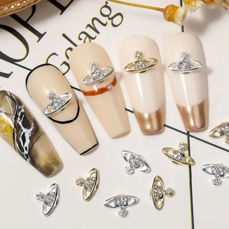 

10 PC Metal Planetary Cross Punk Nail Charm Retro 3D Rhinestone Salon Tips Designed By Top British Designers Nail Art Decoration