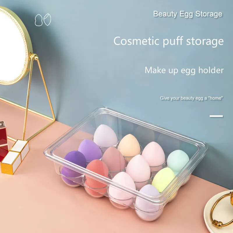 

12 Grids Makeup Puff Storage Box Plastic Empty Cosmetic Sponge Drying Box Portable Egg Storage Stand Makeup Tools