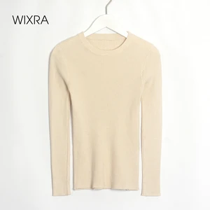 Женский трикотажный пуловер с длинным рукавом Wixra, Стрейчевые базовые джемперы с круглым вырезом на осень и весну