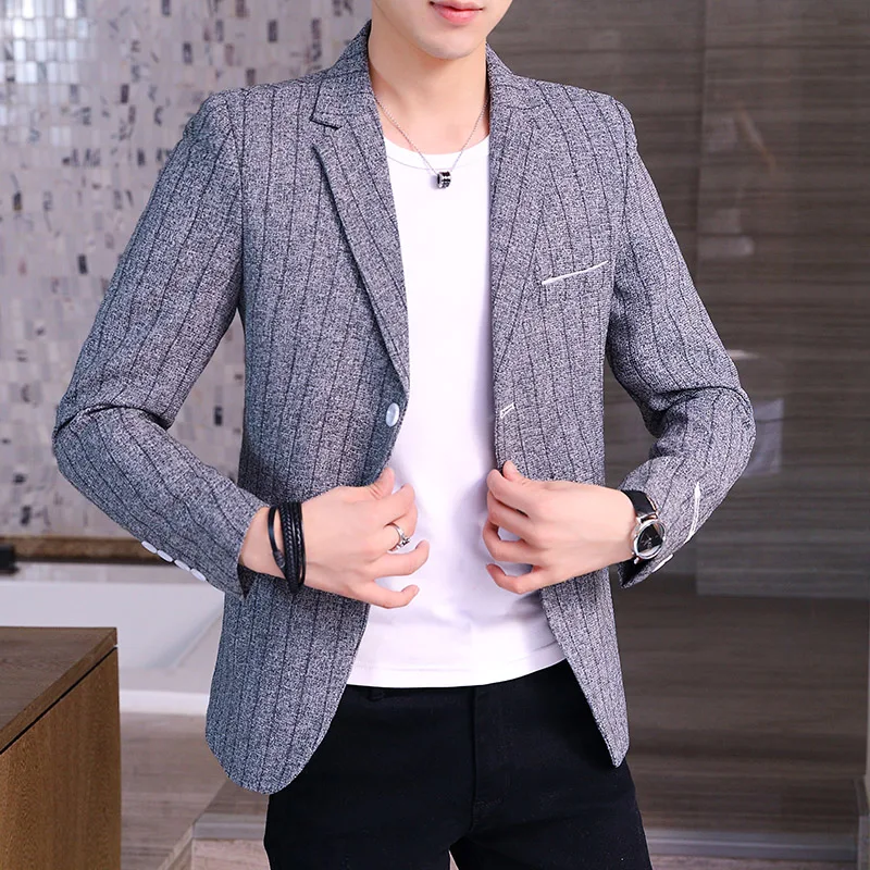 

Осенне-зимняя новая мужская классическая Куртка в полоску, корейская мода, красивое пальто, деловая Повседневная официальная куртка, прибл...