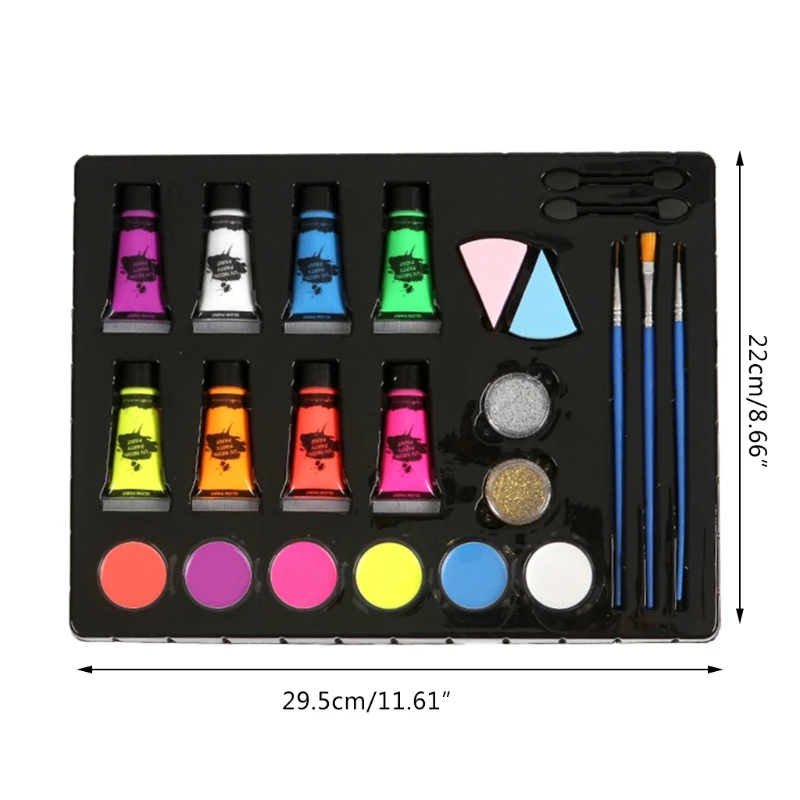 

OOTDTY Non-toxic Body Face Makeup Cosplay Water Soluble Pigment with Brush Halloween Party Drawing Paint Art Supply