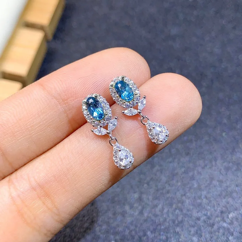 Роскошные женские серьги подвески Aqua Blue Zircon очаровательные капли серебряного