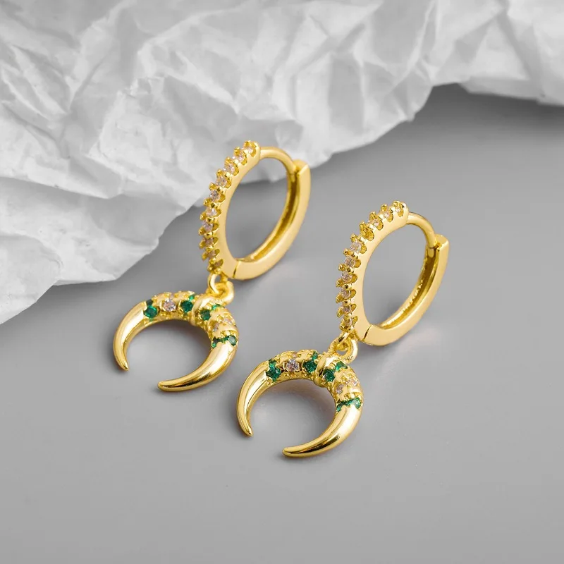 Foxanry Prevent Allergy 925 Sterling Silver Hoop Earrings for Women Trendy Elegant Vintage Moon Zircon Bride Jewelry Ear Buckle | Украшения
