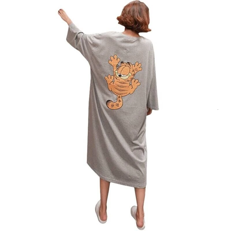 Женское платье Корейская версия лето 2019 хлопок свободная Гарфилд кот длинное