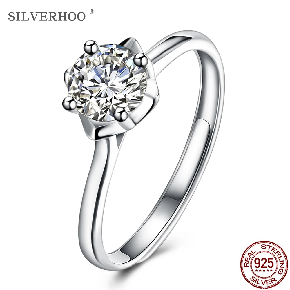 

SILVERHOO 925 Sterling Silver Rings For Women Shining CZ Adjustable Rings Anniversary Couple Gift Hot Selling Fine Jewelry