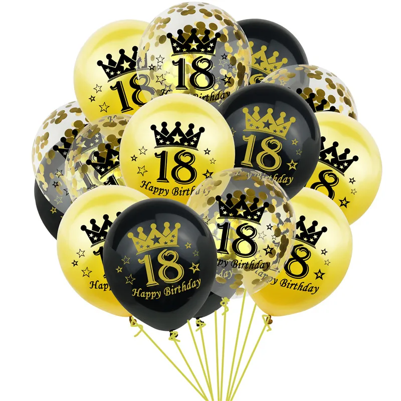 18 украшения для дня рождения шары взрослых из черного золота на день баннер