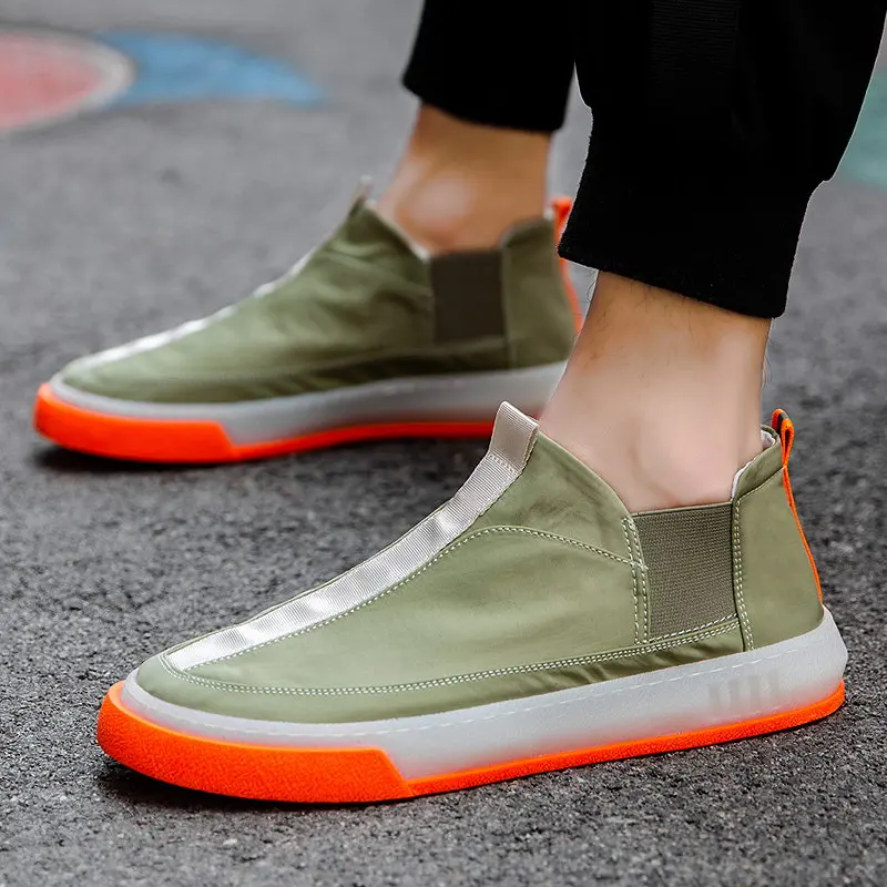 

ERRFC Luxury Mens Grey Casual Comfort Shoes High Top Round Toe Fabric Breathable Leisure Shoes For Man Slip On Chelsea Shoes
