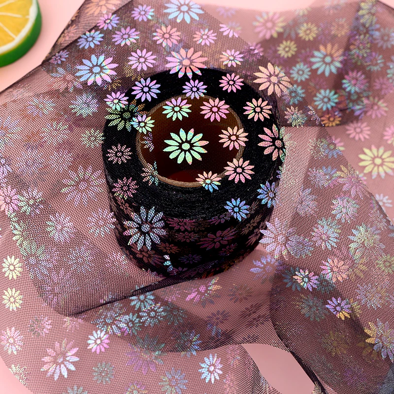 Блестящая Радужная лента из тюля с цветами маргариток 6 см 8 25 ярдов сетчатая