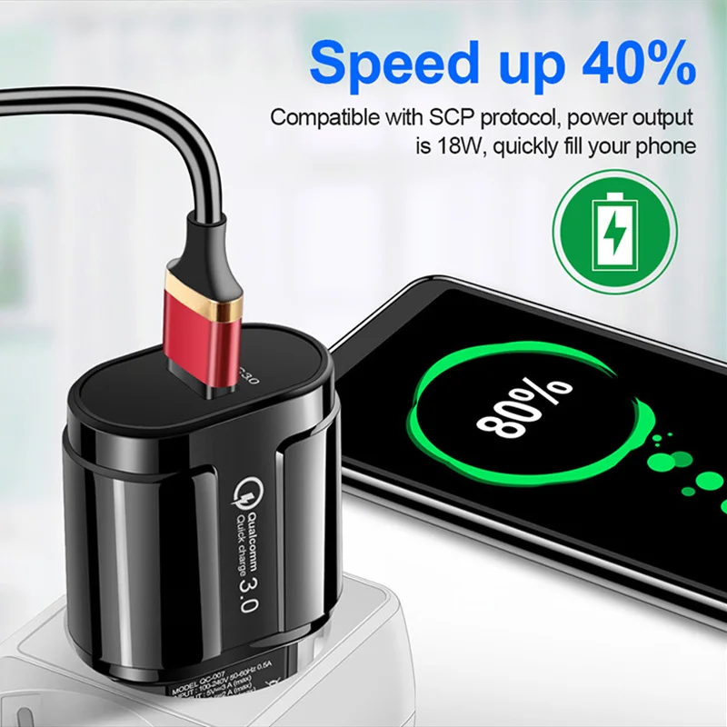 Телефон USB зарядное устройство для путешествий QC3.0 18 Вт Настенный адаптер iPhone 7 8 X