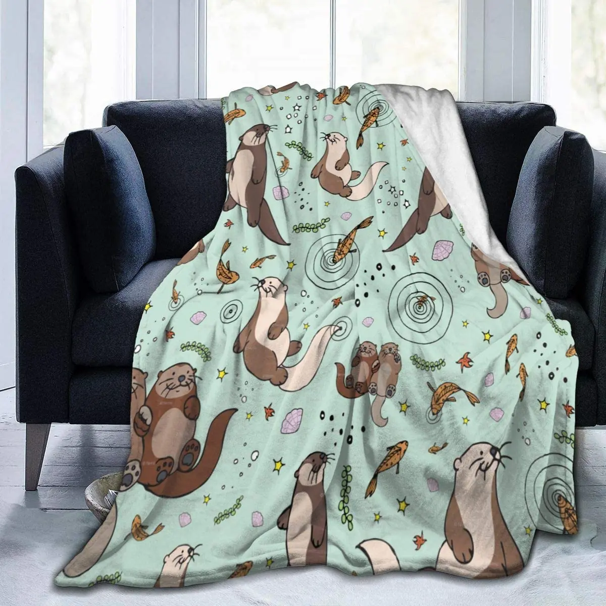

Sea Otters Fleece Blanket Thermal Premium Flannel Throw Luxury Couch for Bed
