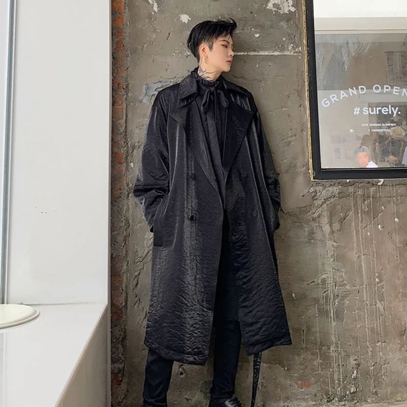 Винтажная Мужская двубортная Свободная Повседневная Длинная ветровка пальто