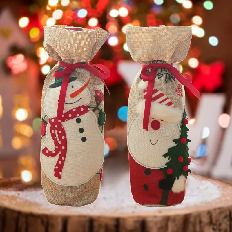 

Рождественское украшение, льняная вышивка «Снеговик», чехол для вина для пожилых людей, Рождественский, гостиничный, ресторан, дома, рукав д...